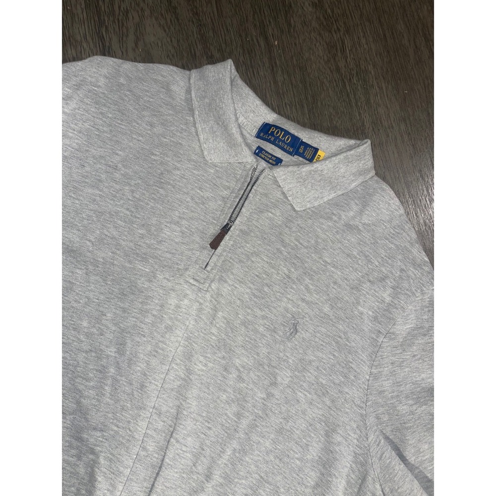 Polo Ralph Lauren Mens XL Gray Polo Shirt Quarter Zip Classic Fit Stretch Mesh
